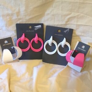 Ava Aiden Pink and White Hoop Earrings Set 4pc lot